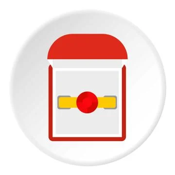 Gold ring with ruby in a red velvet box icon Stock Illustration