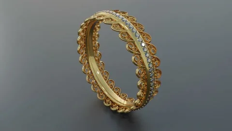 Gold ring with a scattering of diamonds. Loop 4K. 3D rendering Stock Footage 182846953
