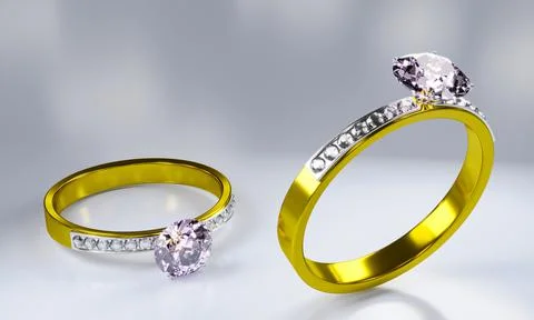 Gold ring set with diamonds of many sizes Placed on the floor and a white bac Stock Illustration