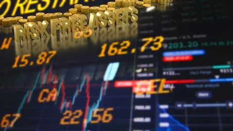 Gold Risk Free Assets In A Secure Investment Market 3d render. Stock Illustration
