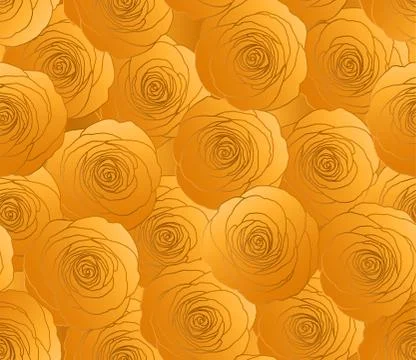 Gold Rose Flower Vector Pattern. Glitter Gold Fashion Wallpaper. Stock Illustration