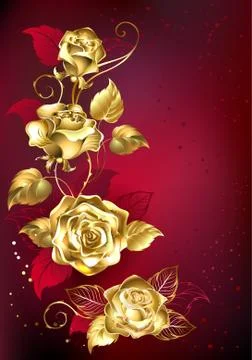 Gold rose on red background Stock Illustration