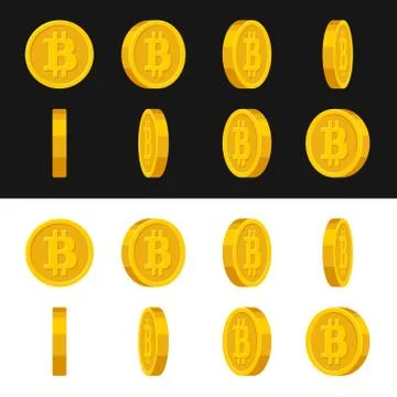 Gold Rotate Bitcoin Frames Set for Animation on Black and White Background Stock Illustration