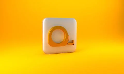 Gold Roulette construction icon isolated on yellow background. Tape measure Stock Illustration
