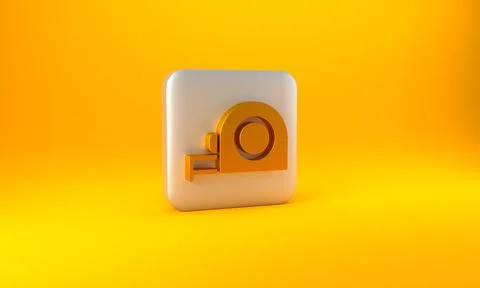 Gold Roulette construction icon isolated on yellow background. Tape measure s Ilustración de archivo