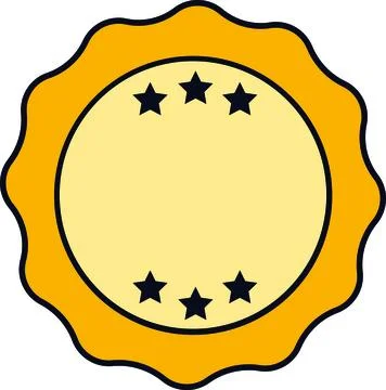 Gold Round Award Badge Icon with Three Stars at Top and Bottom for Quality C Stock Illustration