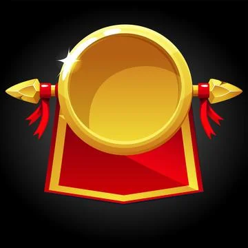 Gold round blank template and red flag. Stock Illustration