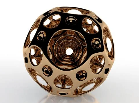 Gold Round  Cellular Ball - 3D Rendering Fractal Image Stock Illustration