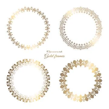 Gold round frame. Filigree vector frame in oriental style. Place for your tex Stock Illustration