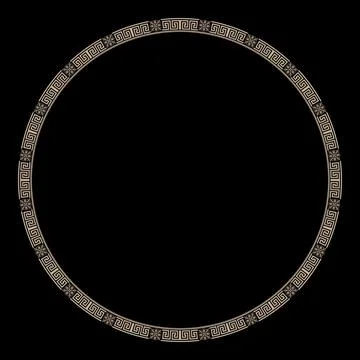 Gold Round frame with Greek patterns. Elegant circular frame gold Greek key  Stock Illustration