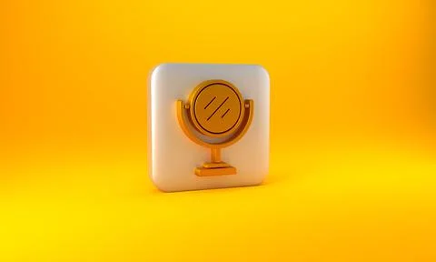 Gold Round makeup mirror icon isolated on yellow background. Silver square bu Illustrazione stock