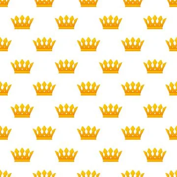 Gold royal crown pattern in retro style on white background. Seamless vector Stock Illustration