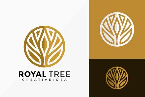 Gold Royal Tree Logo Vector Design. Abstract emblem, designs concept, logos,  Stock Illustration