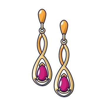 Gold ruby earrings icon, cartoon style Stock Illustration