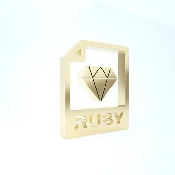 Gold RUBY file document. Download ruby button icon isolated on white backgrou 스톡 일러스트