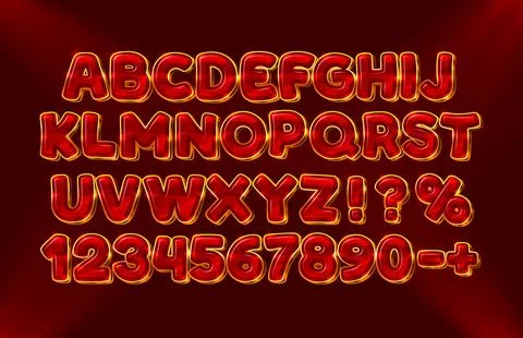 Gold ruby font set collection, letters and numbers symbol. Vector illustration 库存插图