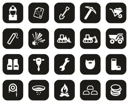 Gold Rush Or Gold Mining Icons White On Black Flat Design Set Big Stock Illustration