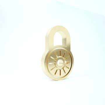 Gold Safe combination lock wheel icon isolated on white background. Combinati Illustrazione stock