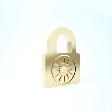 Gold Safe combination lock wheel icon isolated on white background. Combinati Stock Illustration