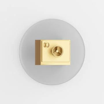 Gold safe icon. 3d rendering gray round key button, interface ui ux element. Stock Illustration
