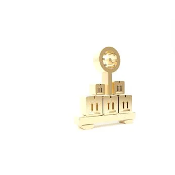 Gold Scale with cardboard box icon isolated on white background. Logistic and Illustration