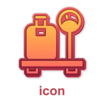 Gold Scale with suitcase icon isolated on white background. Logistic and de.. Illustration