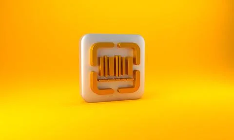 Gold Scanner scanning bar code icon isolated on yellow background. Barcode la Illustrazione stock