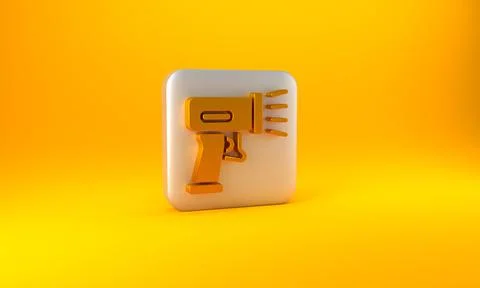 Gold Scanner scanning bar code icon isolated on yellow background. Barcode la 스톡 일러스트