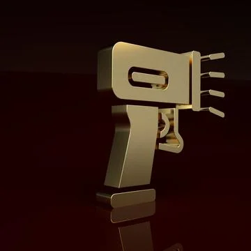 Gold Scanner scanning bar code icon isolated on brown background. Barcode label Illustrazione stock