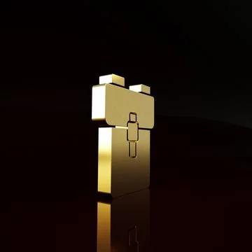 Gold School backpack icon isolated on brown background. Minimalism concept. 3 Illustrazione stock