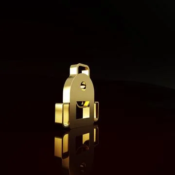 Gold School backpack icon isolated on brown background. Minimalism concept. 3d Stock Illustration