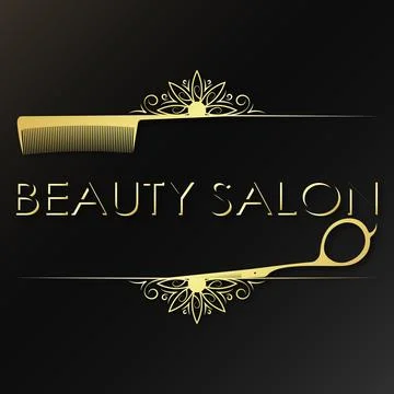 Gold scissors and comb with pattern. Hair salon symbol for business Stockillustratie