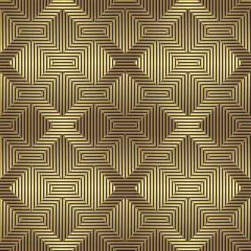 Gold seamless 3d geometric pattern. Lines in squares イラスト素材