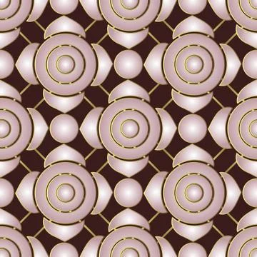 Gold seamless 3d pattern. Pink geometric shapes on brown background Ilustración de archivo