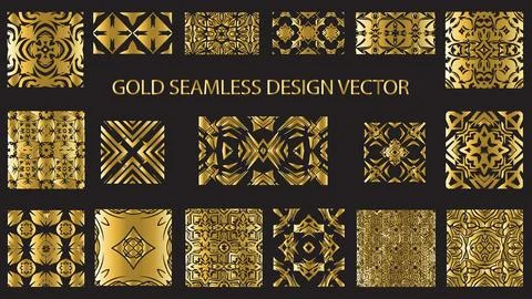 Gold seamless design vector patterns with geometric and abstract elements. 스톡 일러스트