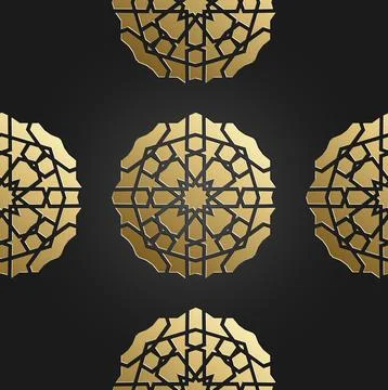 Gold seamless islamic pattern with radial ornament. Ramadan Kareem decoration Stock Illustration