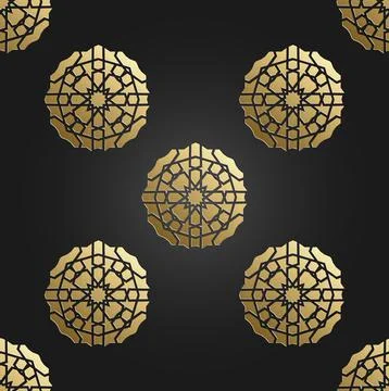 Gold seamless islamic pattern with radial ornament. Ramadan Kareem decoration Stock Illustration