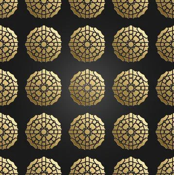 Gold seamless islamic pattern with radial ornament. Ramadan Kareem decoration Stock Illustration