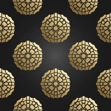 Gold seamless islamic pattern with radial ornament. Ramadan Kareem decoration Stock Illustration