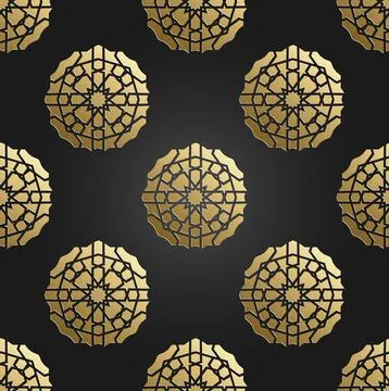 Gold seamless islamic pattern with radial ornament. Ramadan Kareem decoration Illustrazione stock