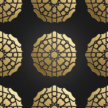 Gold seamless islamic pattern with radial ornament. Ramadan Kareem decoration Stock Illustration