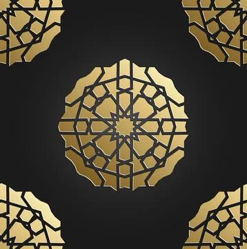 Gold seamless islamic pattern with radial ornament. Ramadan Kareem decoration Stock Illustration