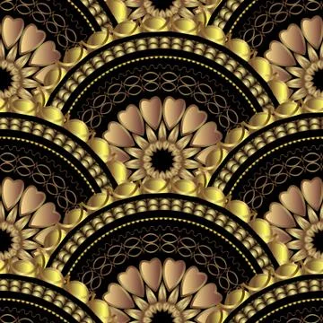 Gold seamless pattern, 3d mandala ornament Ilustración de archivo
