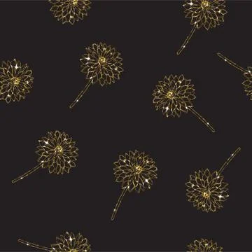 Gold seamless pattern with aster flower. Glittering background Stock Illustration