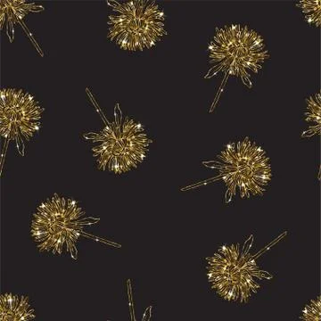 Gold seamless pattern with aster flower. Glittering background Stock Illustration