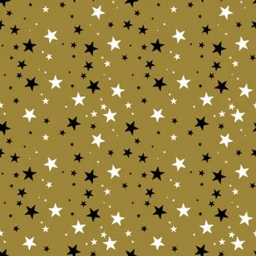 Gold seamless pattern with black and white stars Stock Illustration