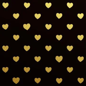 Gold seamless pattern of hearts on black background Stock Illustration