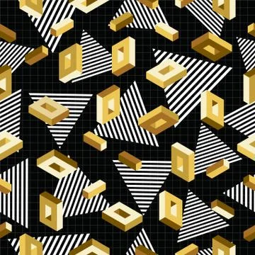 Gold seamless pattern retro 80s 3d background Stock Illustration