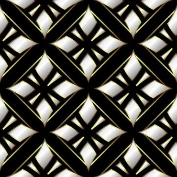 Gold seamless pattern. White geometric shapes on black background Stock Illustration