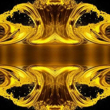 Gold seamless symmetrical background with splashes of liquid gold. An abstrac Stock Illustration